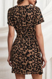 Fashion Street Leopard Patchwork O Neck A Line Dresses