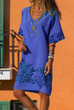 Fashion Casual Print Split Joint V Neck A Line Dresses