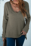 Fashion Casual Solid Split Joint V Neck T-Shirts