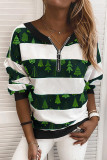 Fashion Street Print Split Joint V Neck Tops