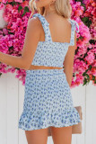 Fashion Street Print Split Joint Spaghetti Strap Sleeveless Two Pieces