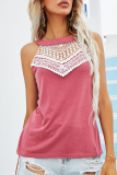 Fashion Casual Patchwork Lace Hollowed Out O Neck Tops