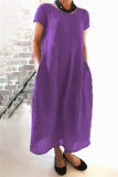 Casual Street Solid Pocket O Neck Short Sleeve Dress Dresses
