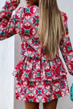 Fashion Street Print Split Joint O Neck Long Sleeve Two Pieces