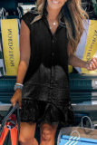 Fashion Casual Solid Patchwork Turndown Collar A Line Dresses(4 Colors)