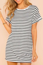 Fashion Casual Striped Split Joint O Neck A Line Dresses