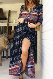 Fashion Street Print Patchwork V Neck Printed Dresses