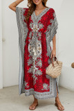 Vacation Print Frenulum V Neck Irregular Dress Dresses