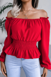 Fashion Elegant Solid Split Joint Flounce Off the Shoulder Tops(5 Colors)