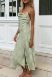 Elegant Color Lump High Opening Fold Spaghetti Strap Dresses