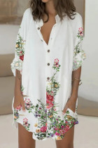 Casual Print Pocket Mandarin Collar Shirt Dress Dresses