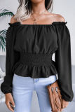 Fashion Elegant Solid Split Joint Flounce Off the Shoulder Tops(5 Colors)