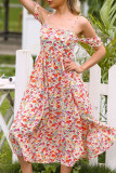 Fashion Street Print Patchwork Spaghetti Strap A Line Dresses