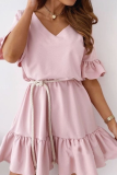 Casual Solid Split Joint Frenulum V Neck A Line Dresses