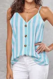 Casual Striped Buckle V Neck Tops