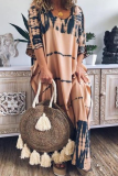 Casual Print O Neck Straight Dresses