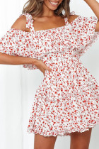 Fashion Sweet Print Split Joint Spaghetti Strap A Line Dresses