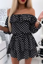 Fashion Street Polka Dot Split Joint Off the Shoulder Waist Skirt Dresses