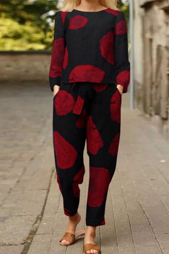 Casual Street Print Printing O Neck Long Sleeve Two Pieces