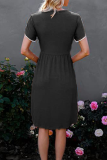 Casual Solid Split Joint O Neck Waist Skirt Dresses