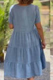 Casual Sweet Solid Patchwork V Neck Short Sleeve Dress Dresses
