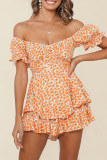 Fashion Street Print Patchwork Off the Shoulder Loose Rompers