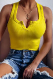 Fashion Casual Solid Patchwork V Neck Tops