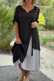 Casual College Solid Patchwork V Neck Irregular Dress Dresses