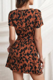 Fashion Street Leopard Patchwork O Neck A Line Dresses