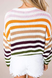 Fashion Sweet Striped Patchwork O Neck Tops