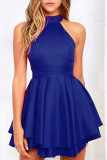 Fashion Sweet Solid Split Joint O Neck Pleated Dresses