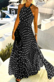 Fashion Street Print Split Joint Halter Pleated Dresses