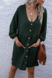 Casual Solid Pocket Buckle V Neck A Line Dresses