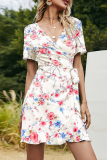 Elegant Floral Frenulum Flounce V Neck A Line Dresses
