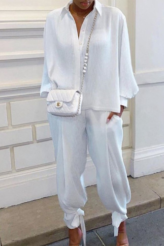 Casual Solid Pocket Turndown Collar Long Sleeve Two Pieces