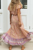 Fashion Vacation Print Split Joint V Neck Printed Dresses