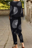 Casual Street Print Printing O Neck Long Sleeve Two Pieces