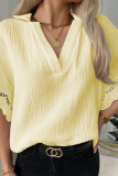Casual Solid Split Joint V Neck Tops
