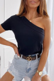 Casual Simplicity Solid Patchwork Asymmetrical Oblique Collar T-Shirts