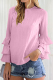 Casual Solid Flounce O Neck Tops
