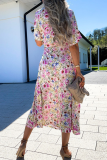 Fashion Elegant Floral Frenulum V Neck A Line Dresses