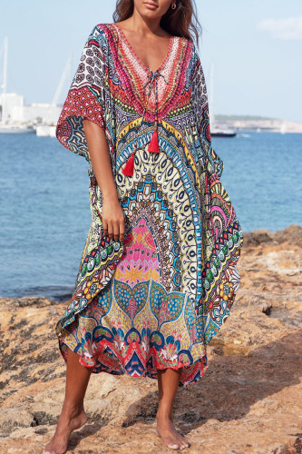 Fashion Vacation Print Split Joint Swimwears Cover Up