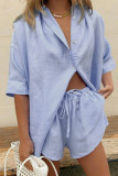 Fashion Casual Solid Patchwork Turndown Collar Half Sleeve Two Pieces