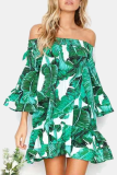 Fashion Elegant Floral Split Joint Flounce Off the Shoulder Princess Dresses