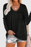 Casual Solid Patchwork Pocket O Neck Tops