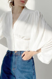 Fashion Street Solid Patchwork V Neck Tops