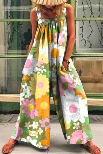 Sexy Casual Print Backless Square Collar Regular Jumpsuits