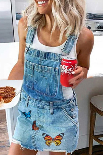 Fashion Street Butterfly Print Split Joint Regular Denim