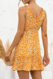Fashion Sweet Print Split Joint V Neck A Line Dresses