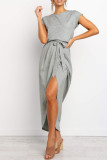 Casual Solid O Neck Pencil Skirt Dresses
